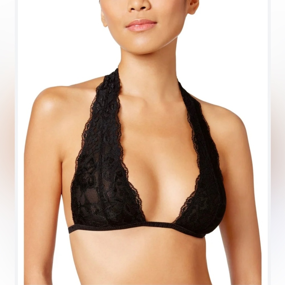 Free People NWOT Elegant Black Lace T-Back Halter Bra Size Medium